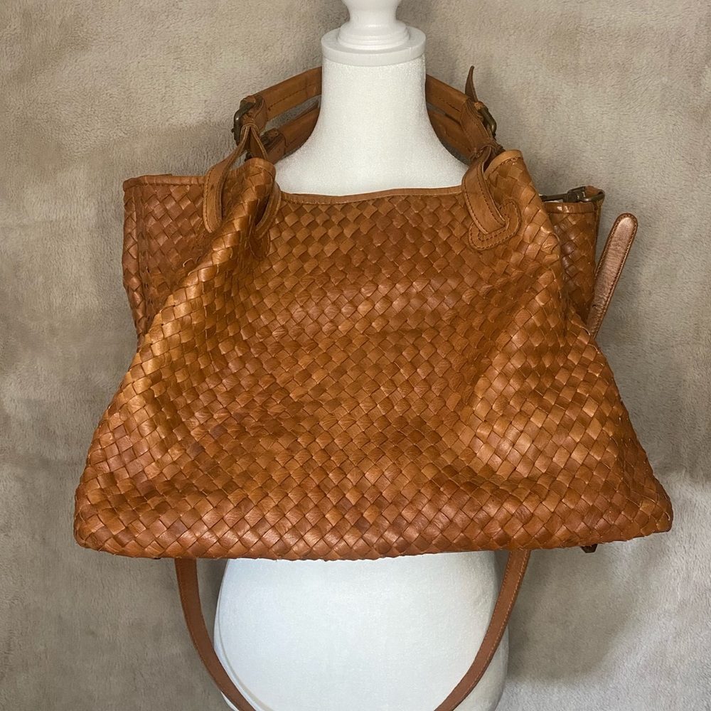 Valentina Basket Weave Woven Leather Crossbody Satchel LARGE!